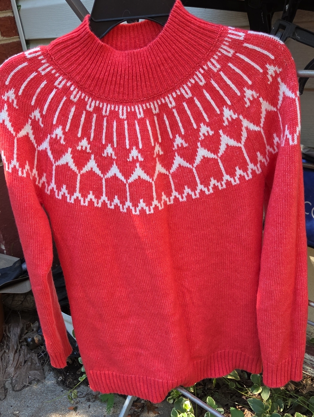Talbots Coral Fair Isle Turtleneck Sweater